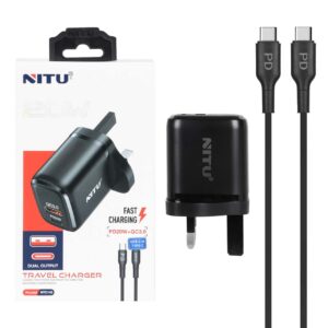 شارژر دیواری فست و PD دو پورت نیتو مدل NTC145 20W به همراه کابل تایپ سی به لایتنینگ